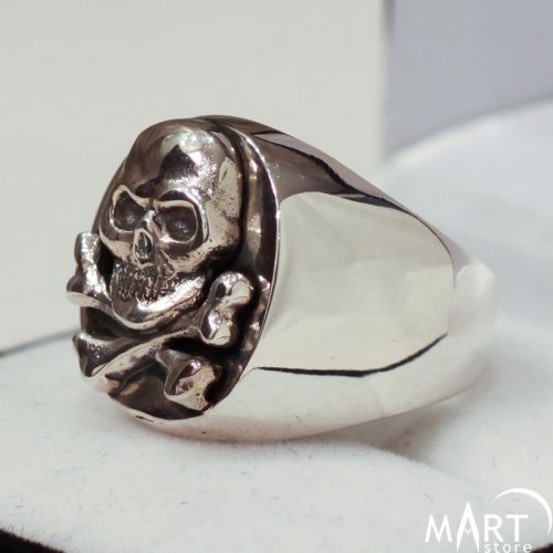 Men's Masonic Skull Ring - Memento Mori Skull and Crossbones 